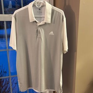 Adidas Men's Light Gray and White Polo Shirt